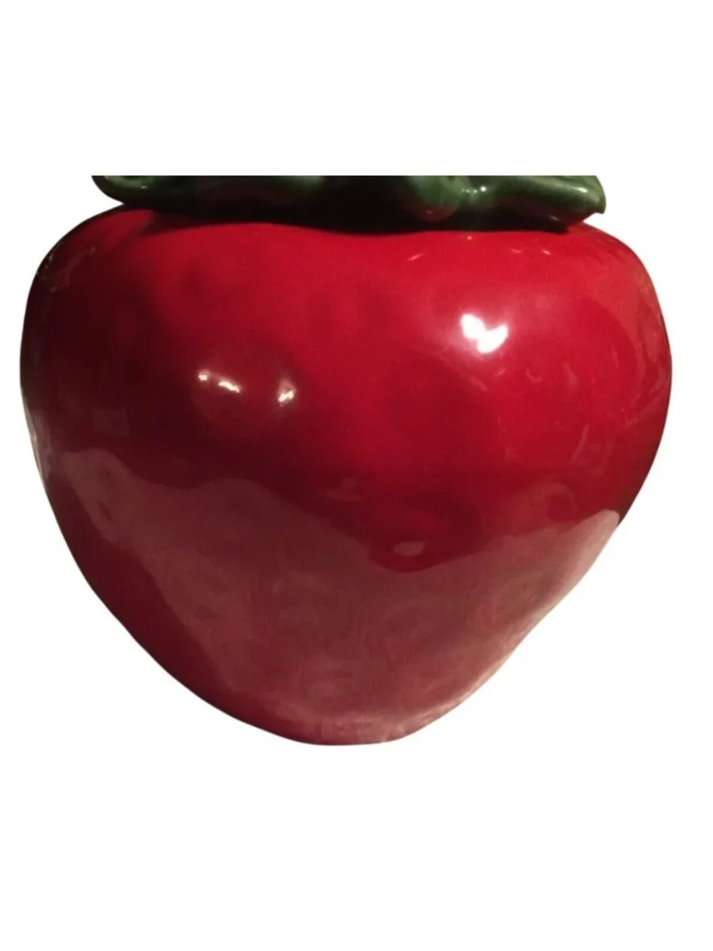 Strawberry Shaped Ceramic Cookie Jar Treat JarWith Lid Red and Green